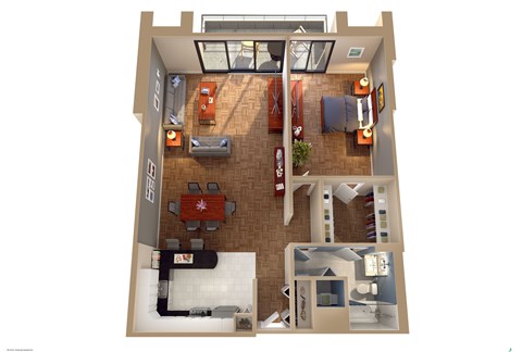 Floor plan for 1 bed, 1 bath, 949 sqft